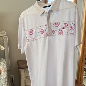 Travis Mathew White Polo with Pink Floral Design